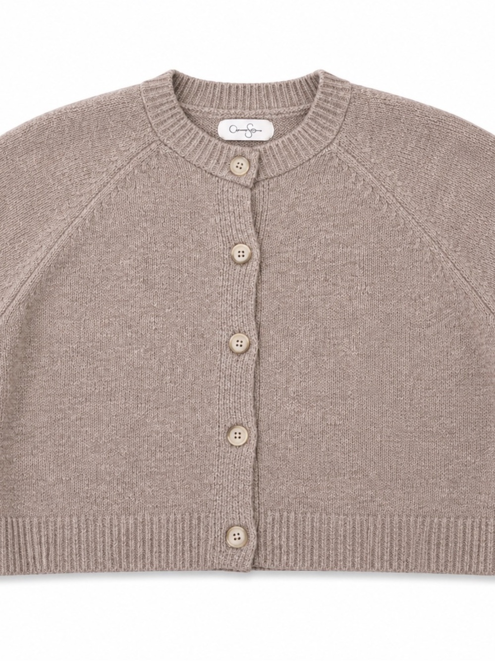 Jessica Simpson Taupe Button-Front Crewneck Cardigan
